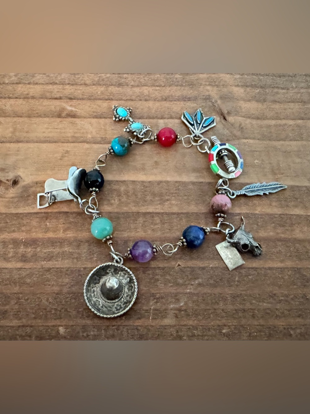 Sterling Silver Southwestern Aztec Boho Charm Bracelet